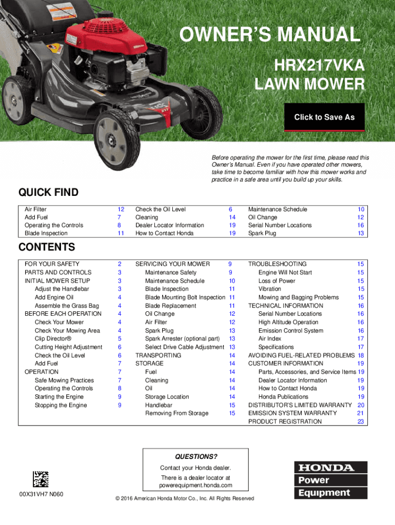 Fillable Online Hrx217 Oil Change Fax Email Print pdfFiller