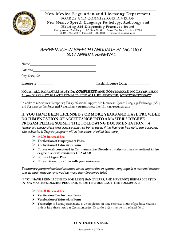Fillable Online New Mexico SpeechLanguage Pathology, Audiology and Fax Email Print pdfFiller