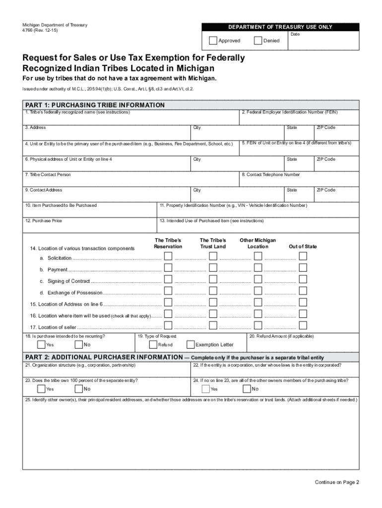 Fillable Online 4766 Request for Sales or Use Tax Exemption for ...
