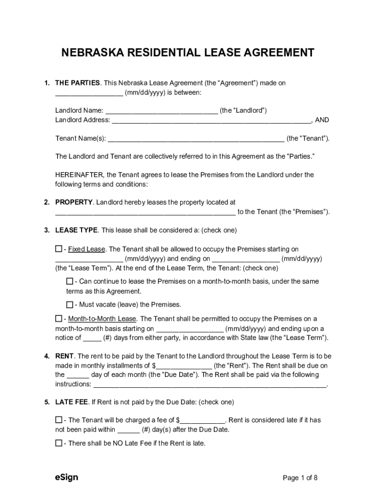 Fillable Online Free Nebraska Rental Lease Agreement Templates (6)PDF ...