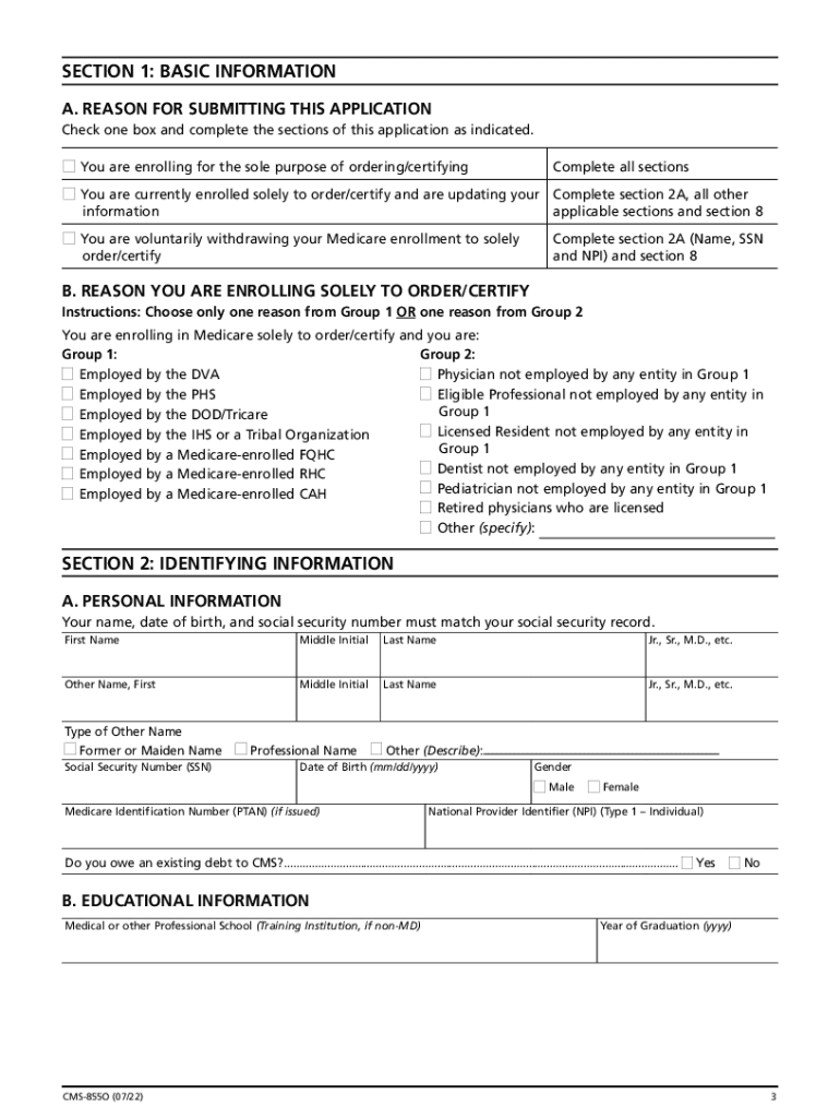 Fillable Online dentistry ucla CMS-855O. Medicare Enrollment Application; Enrollment for ...