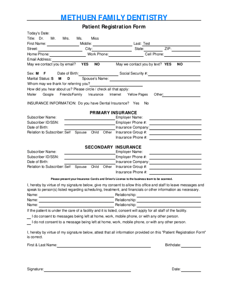 Fillable Online Family Dental Registration Form Fax Email Print pdfFiller