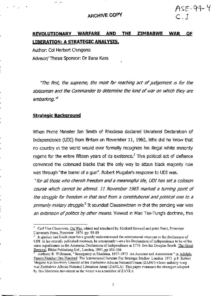 Fillable Online Revolutionary Warfare and the Zimbabwe War of