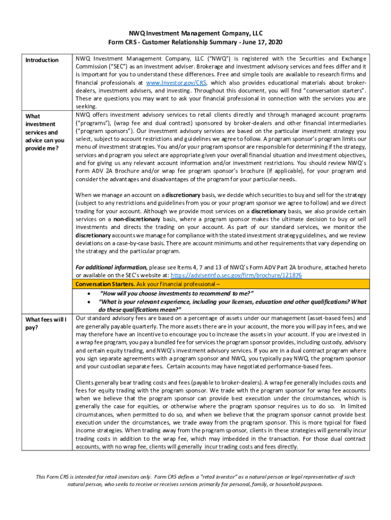 Fillable Online NWQ Investment Management Company LLC Form CRS Fax 
