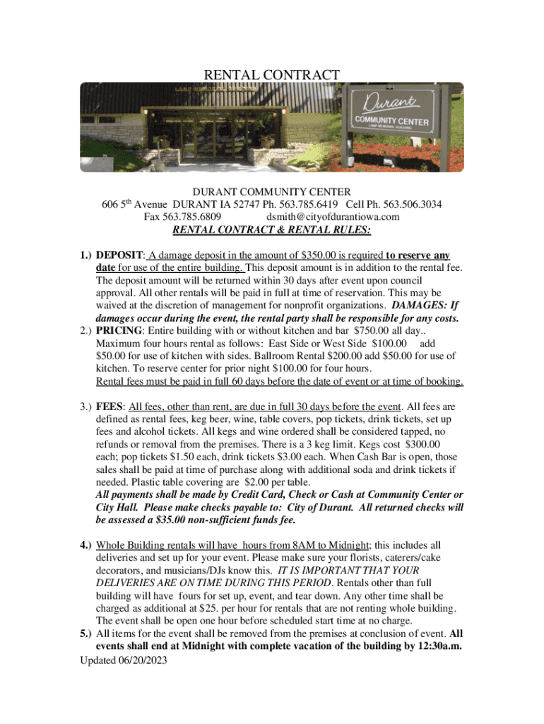 Fillable Online Rental Contract City of Durant, Iowa Fax Email Print