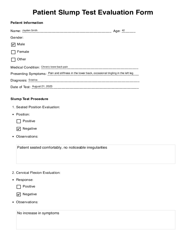 Fillable Online Patient Slump Test Evaluation Form Fax Email Print ...