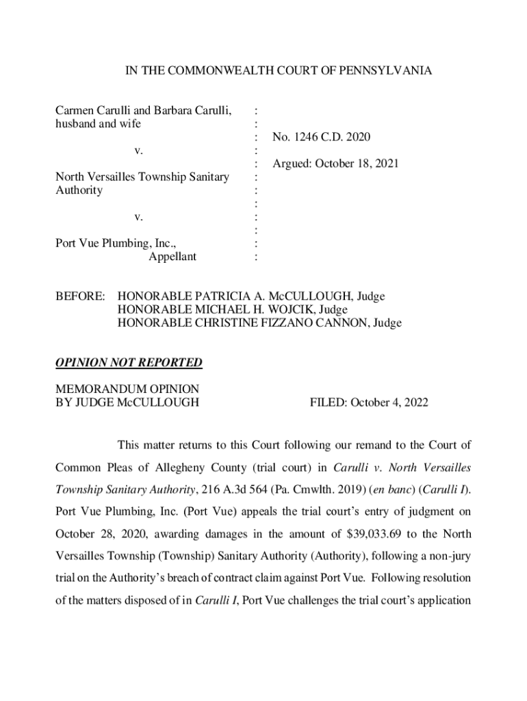 Fillable Online C. Carulli & B. Carulli, h/w v. N. Versailles Twp