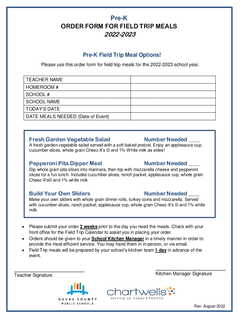 Fillable Online Field Trip Lunches Request Form Fax Email Print pdfFiller