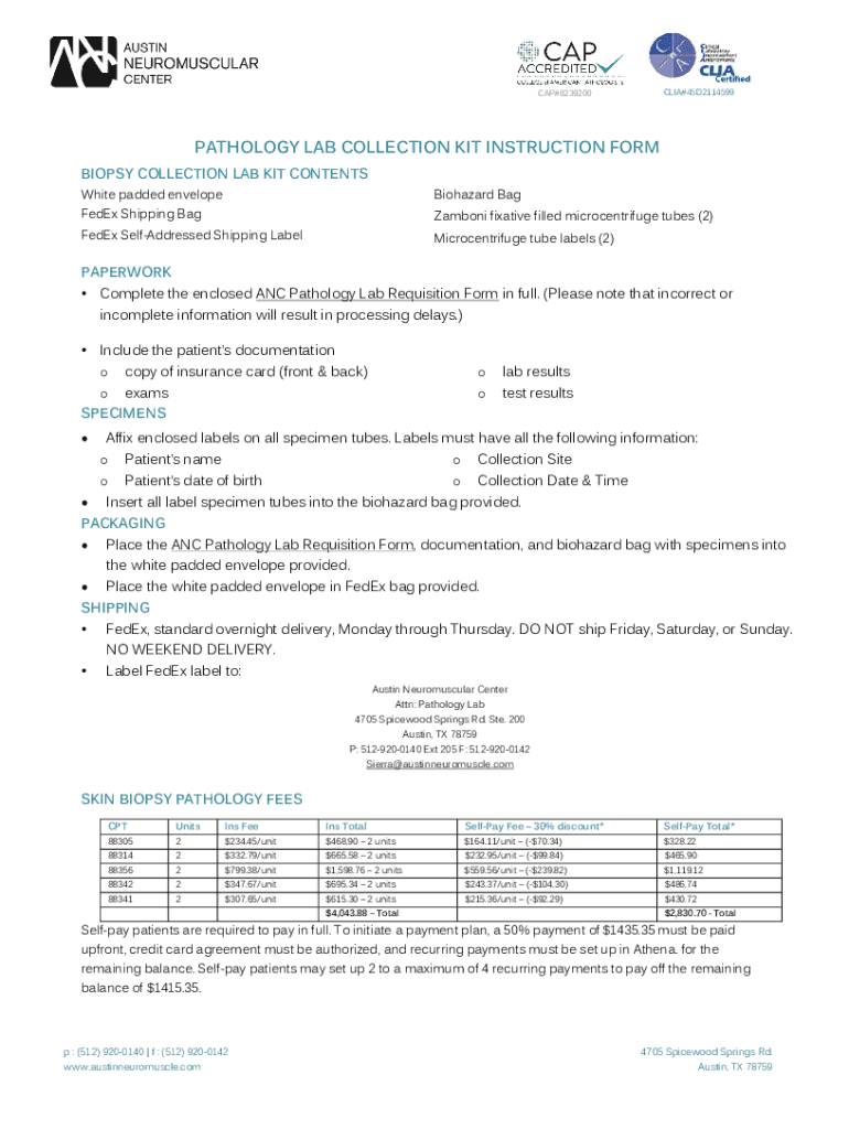 Fillable Online ANC Lab Collection Kit Instruction Form Fax Email Print