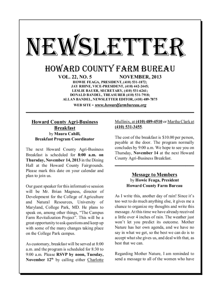 Fillable Online HOWARD COUNTY FARM BUREAU Laura Thomas Kelly Fax
