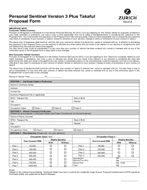 Fillable Online Personal Sentinel Version 3 Plus Takaful Proposal Form ...