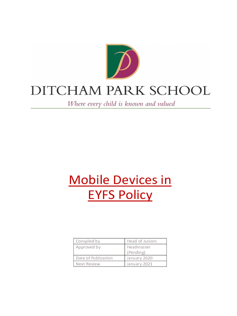 Fillable Online EYFS Use of Mobile Phones and Cameras in the setting Fax Email Print pdfFiller