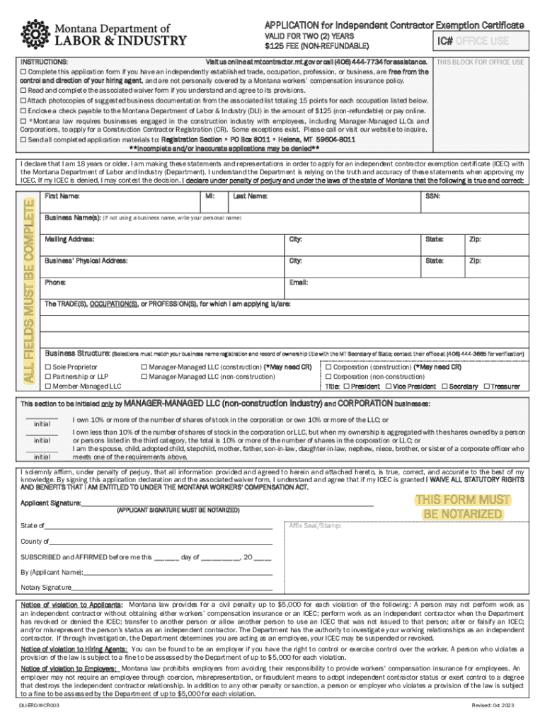 Fillable Online APPLICATION for Independent Contractor Preview on Page 1