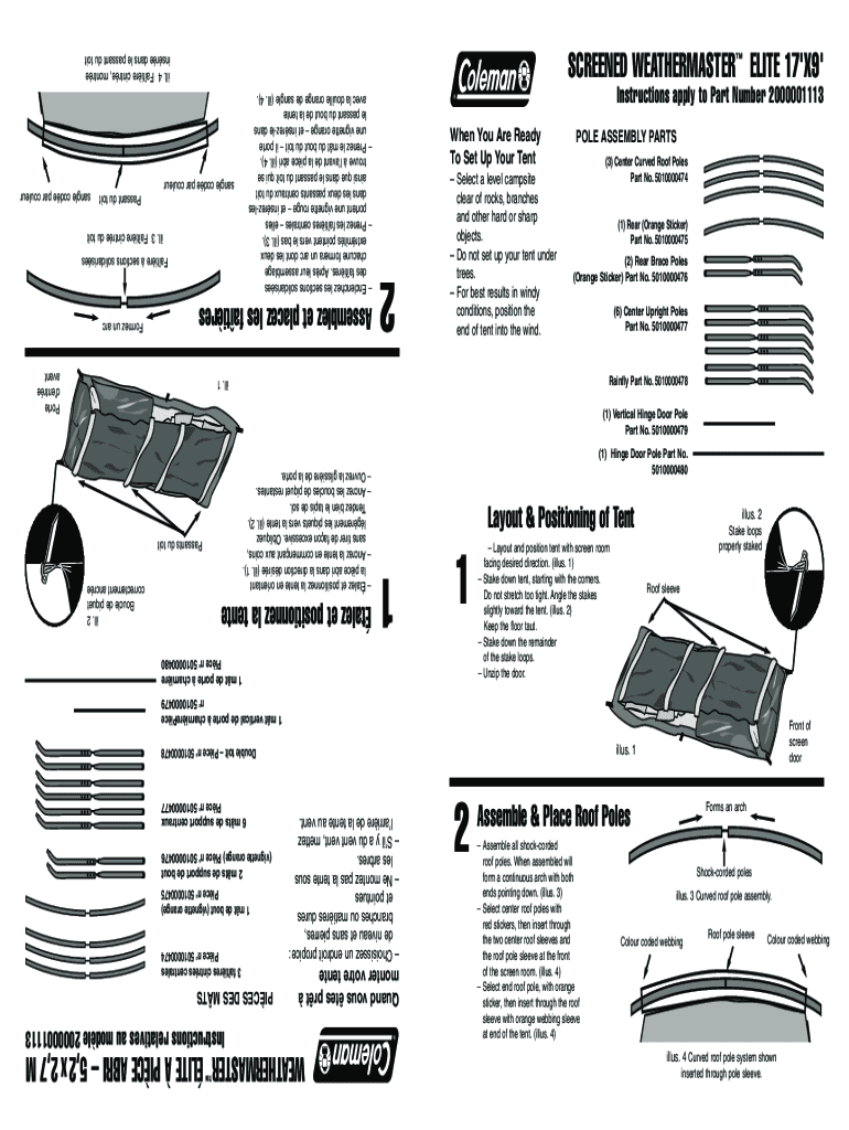 Remplissable En Ligne Coleman Tent 17'X9' User Guide Free Download