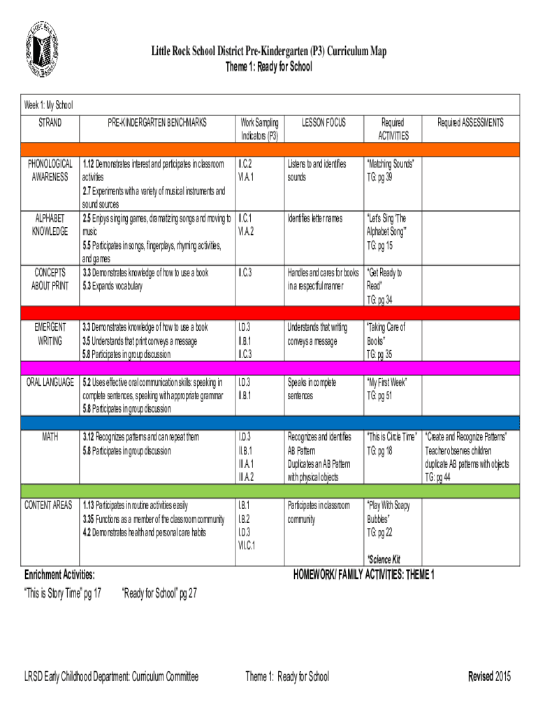 Fillable Online Ready for School LRSD Early Childhood Department Theme