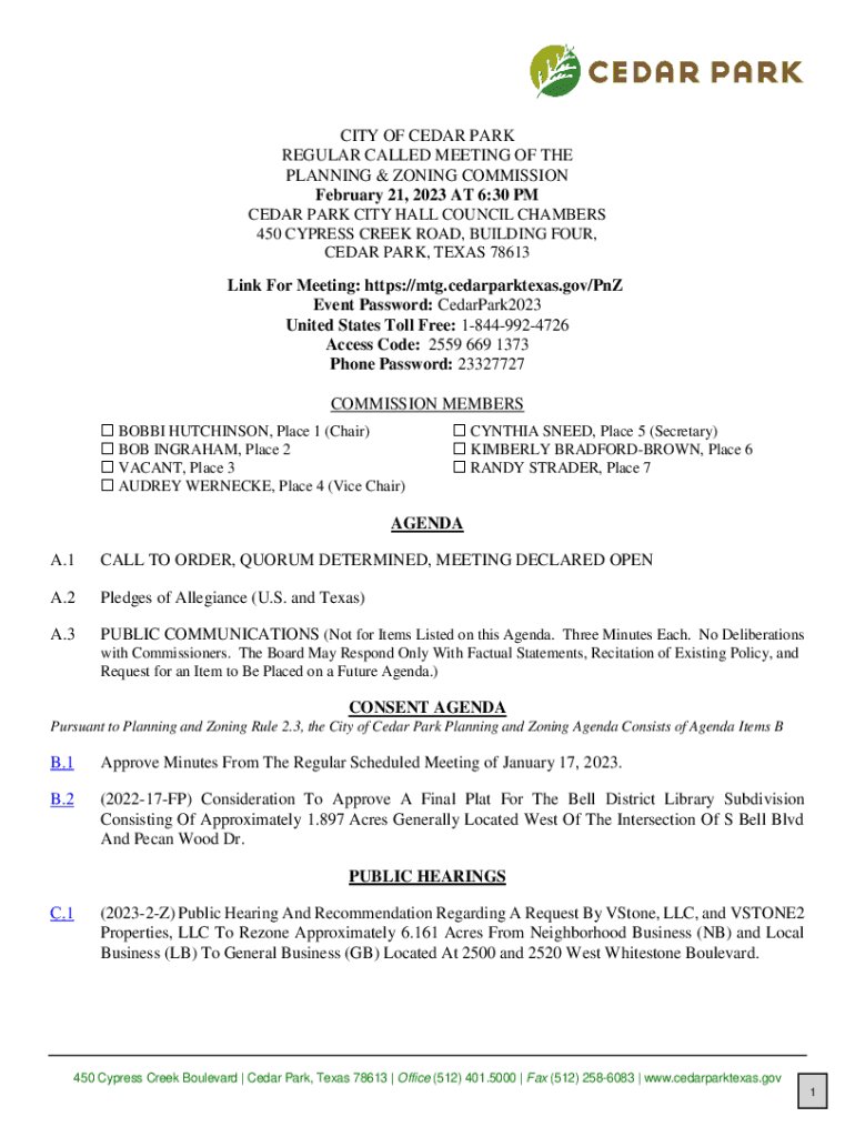 Fillable Online Planning &amp; Zoning Commission (P&amp;Z)Cedar Park, TX Fax ...