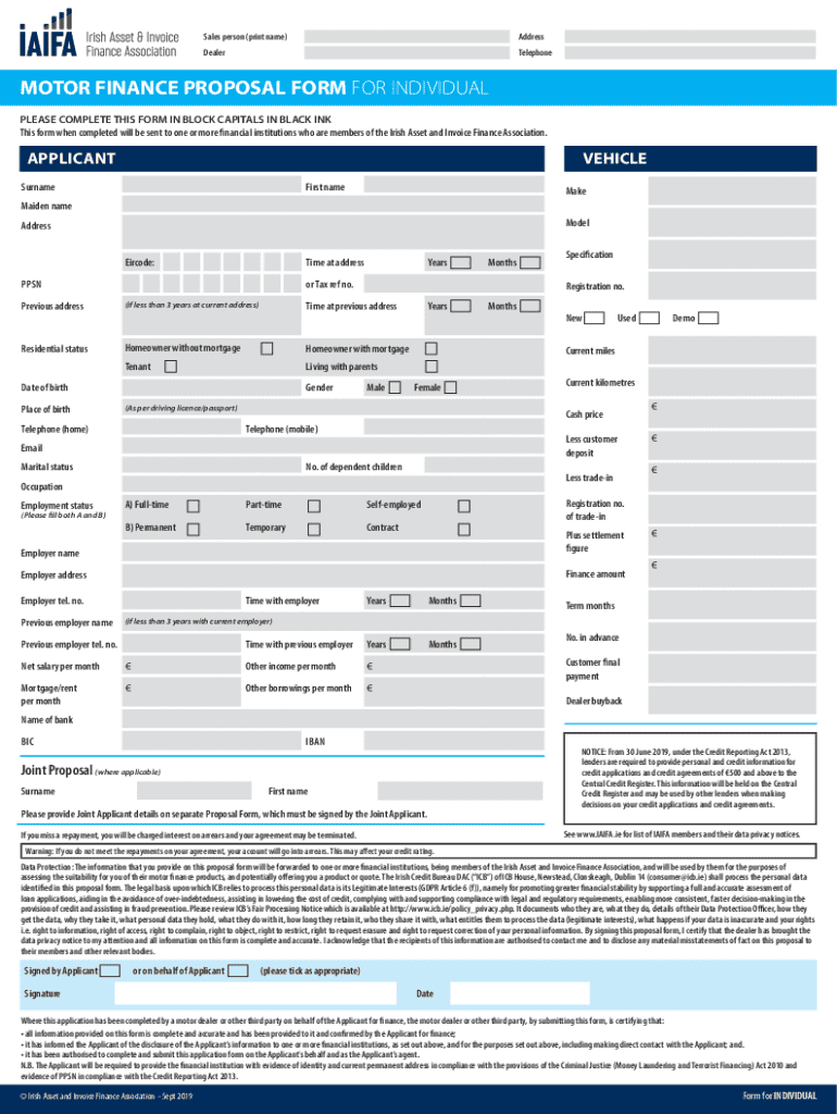 iaifa motor finance proposal form Preview on Page 1