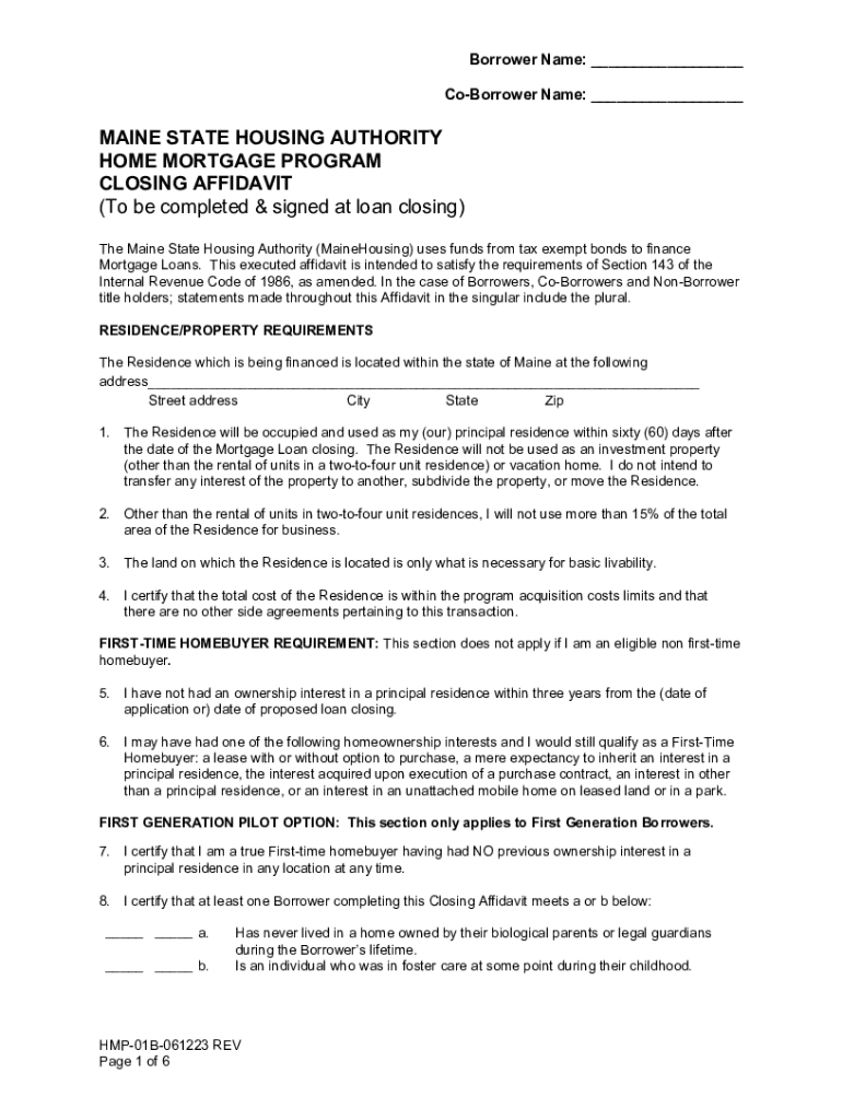 Fillable Online Borrower Affidavit Maine State Housing Authority Fax