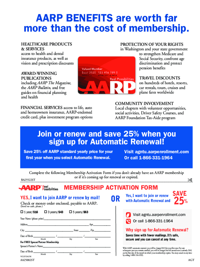 Fillable Online AARP BENEFITS are worth far more than the cost of