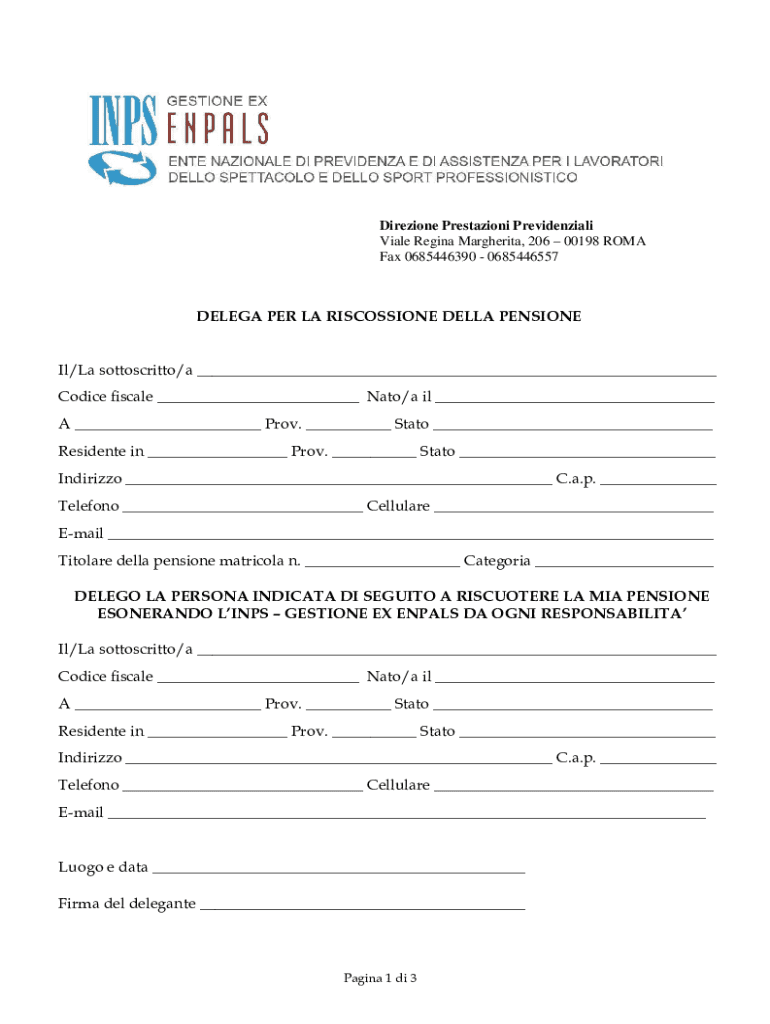 Compilabile Online delega per la riscossione della pensione Fax Email
