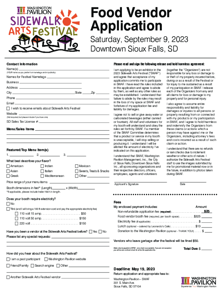 Fillable Online Food Vendor Application Sioux Falls Fax Email Print