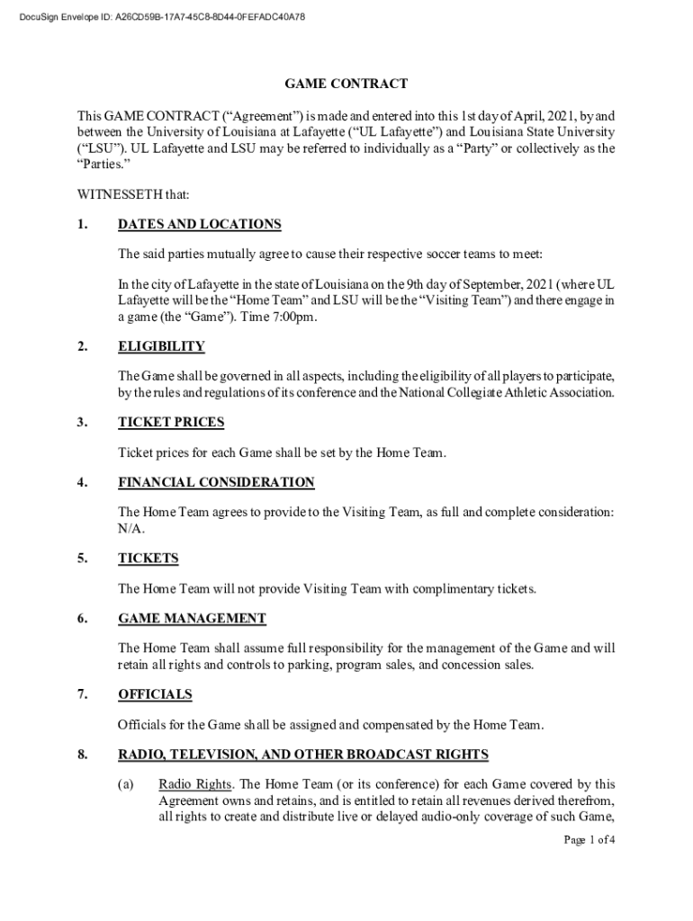 Fillable Online This GAME CONTRACT (Agreement) is made and entered into