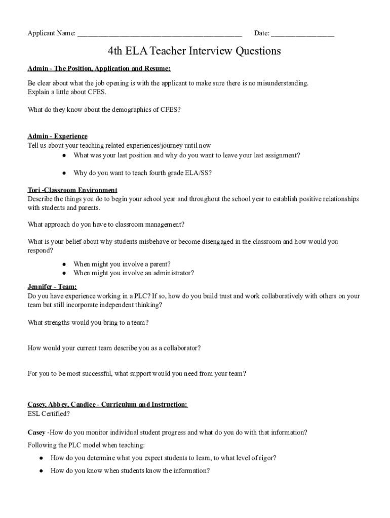 Fillable Online Top 15 Teacher Job Interview Questions & Answers (Free ...