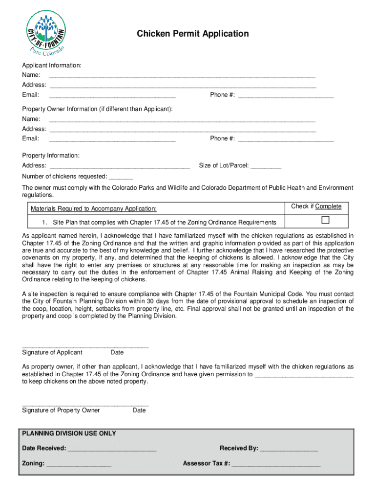 Fillable Online city of umatilla backyard chicken permit application