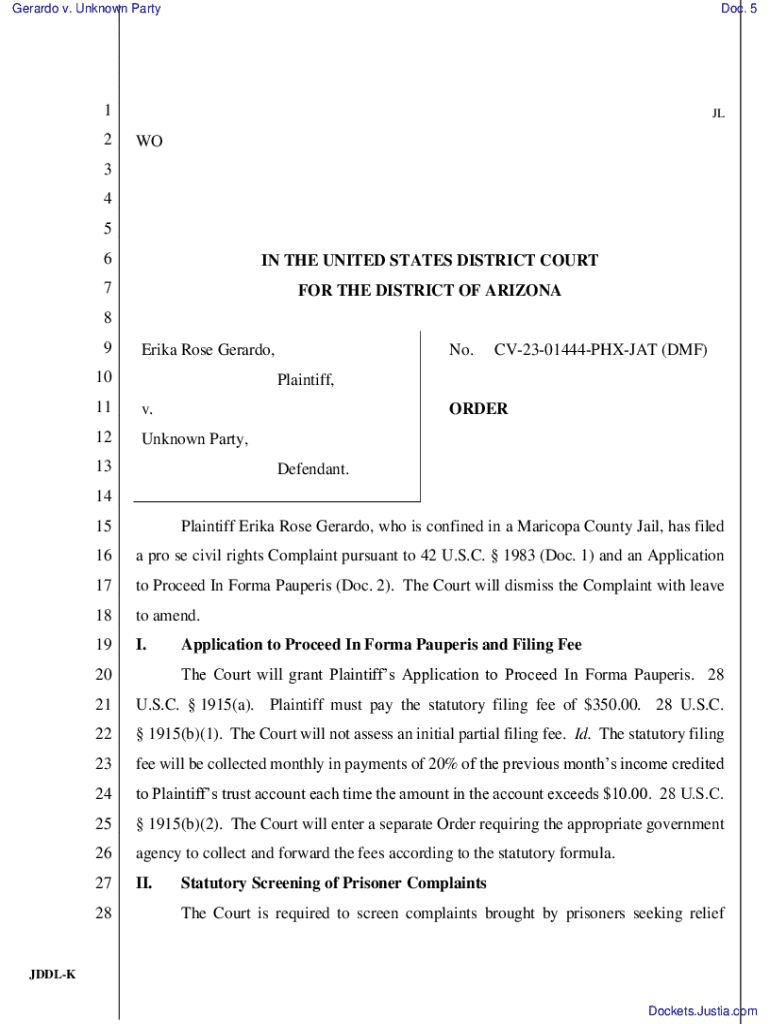 Fillable Online Plaintiff's Application to Proceed In Forma Pauperis ...