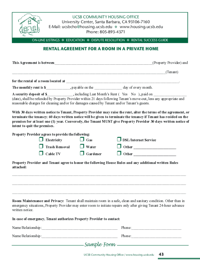Fillable online california agreement room formfill out printable pdf