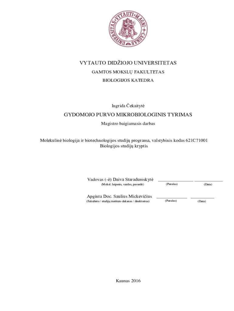 Fillable Online Molekulin biologija ir biotechnologijos studij programa ...