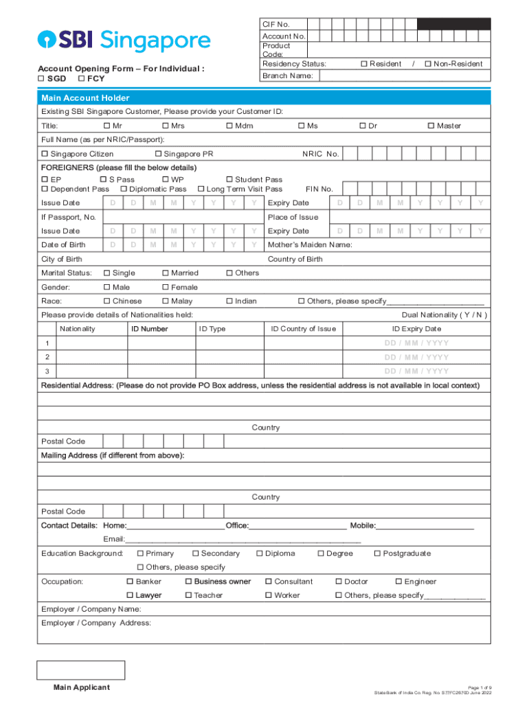 SBIS SGD Account Opening Form 0622R2 Preview on Page 1