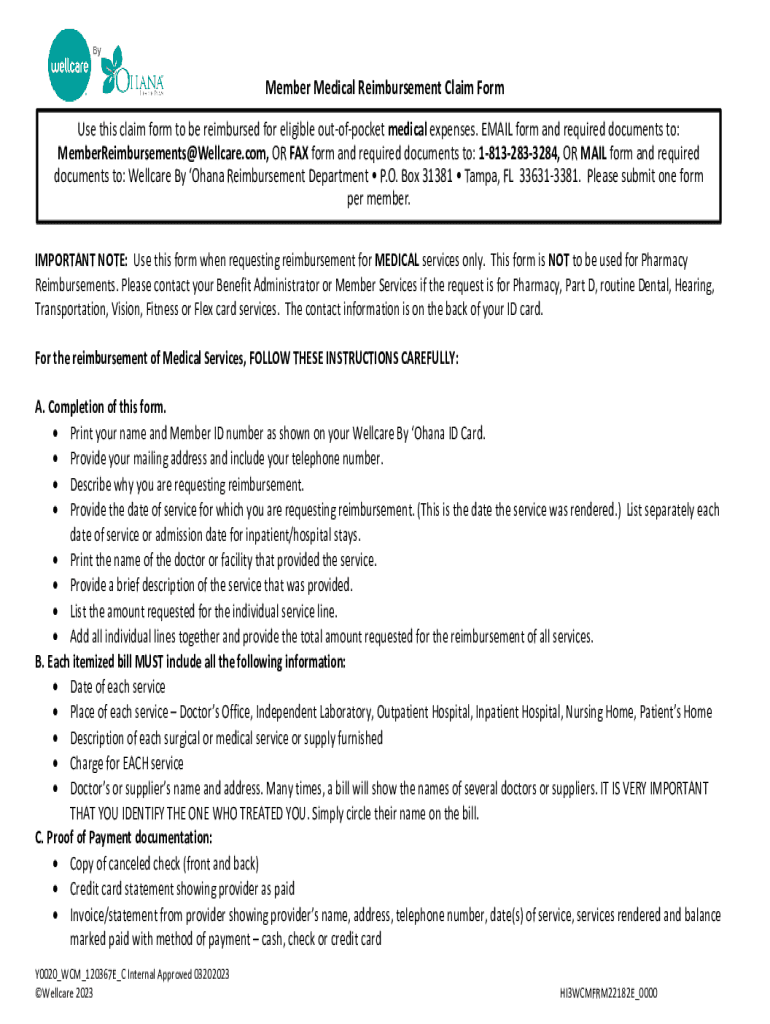 Fillable Online Medicare medical claim reimbursement form Member Fax Email Print pdfFiller