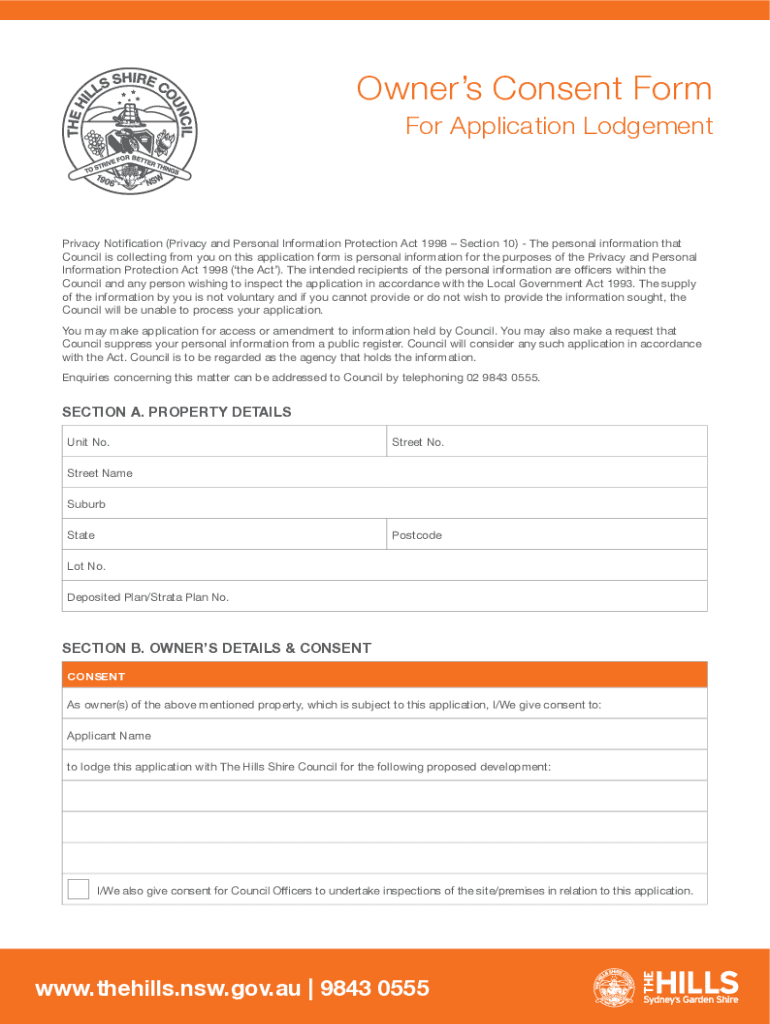 Fillable Online Owner's Consent Form For Application Lodgement Fax