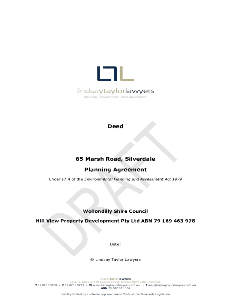 Fillable Online Deed 65 Marsh Road, Silverdale Planning Agreement Fax