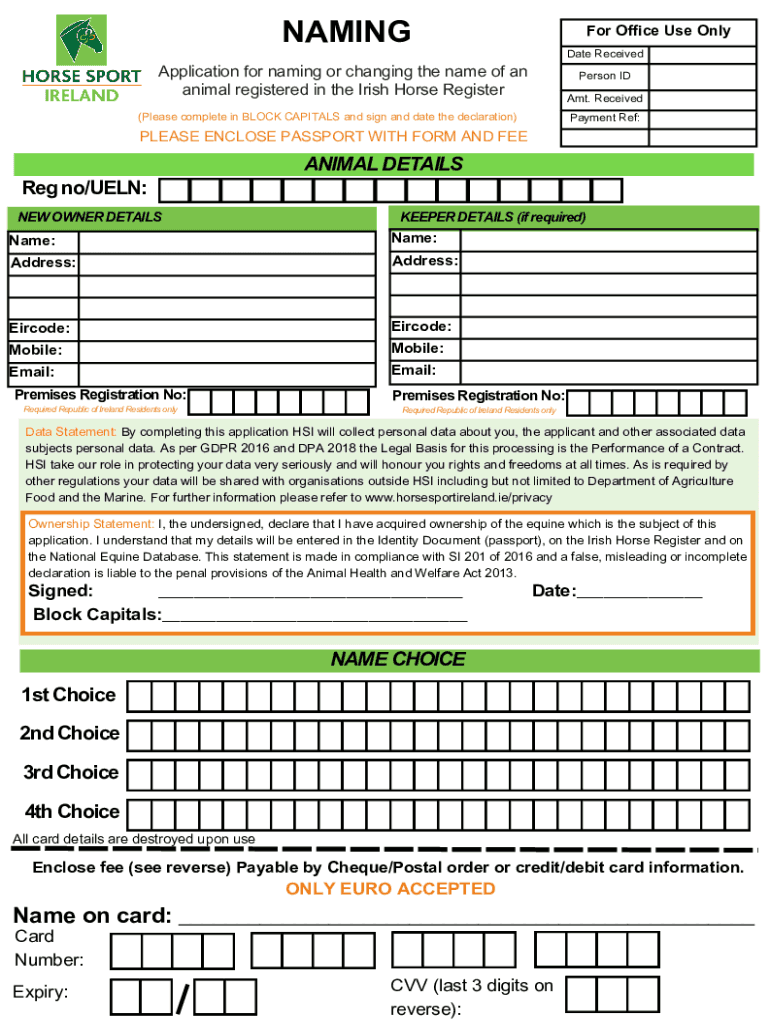 Fillable Online Horse Passports Irish Draught Horse Society (Great