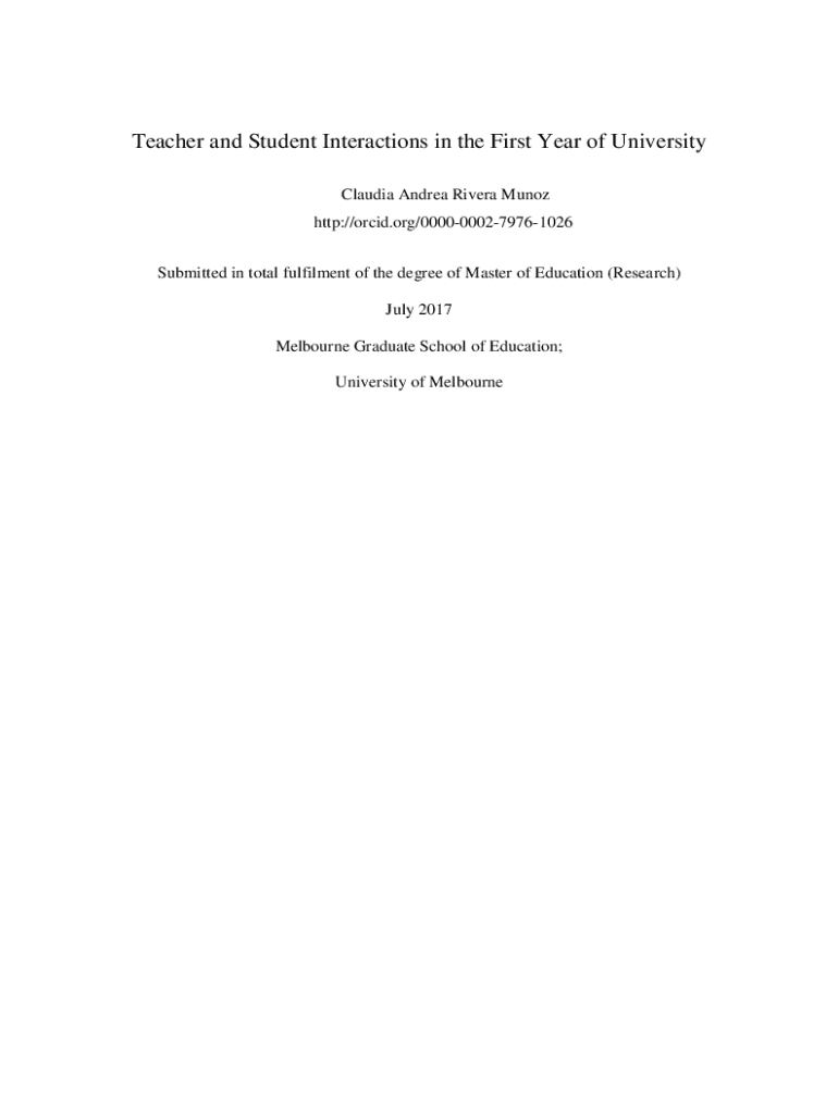 Fillable Online minervaaccess unimelb edu Teacher and Student Interactions in the First Year of