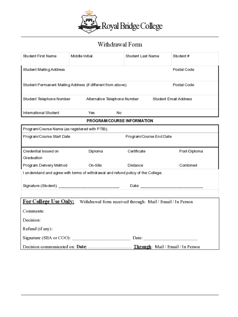 Fillable Online Withdrawal PolicyProcedure and Form Final Fax Email