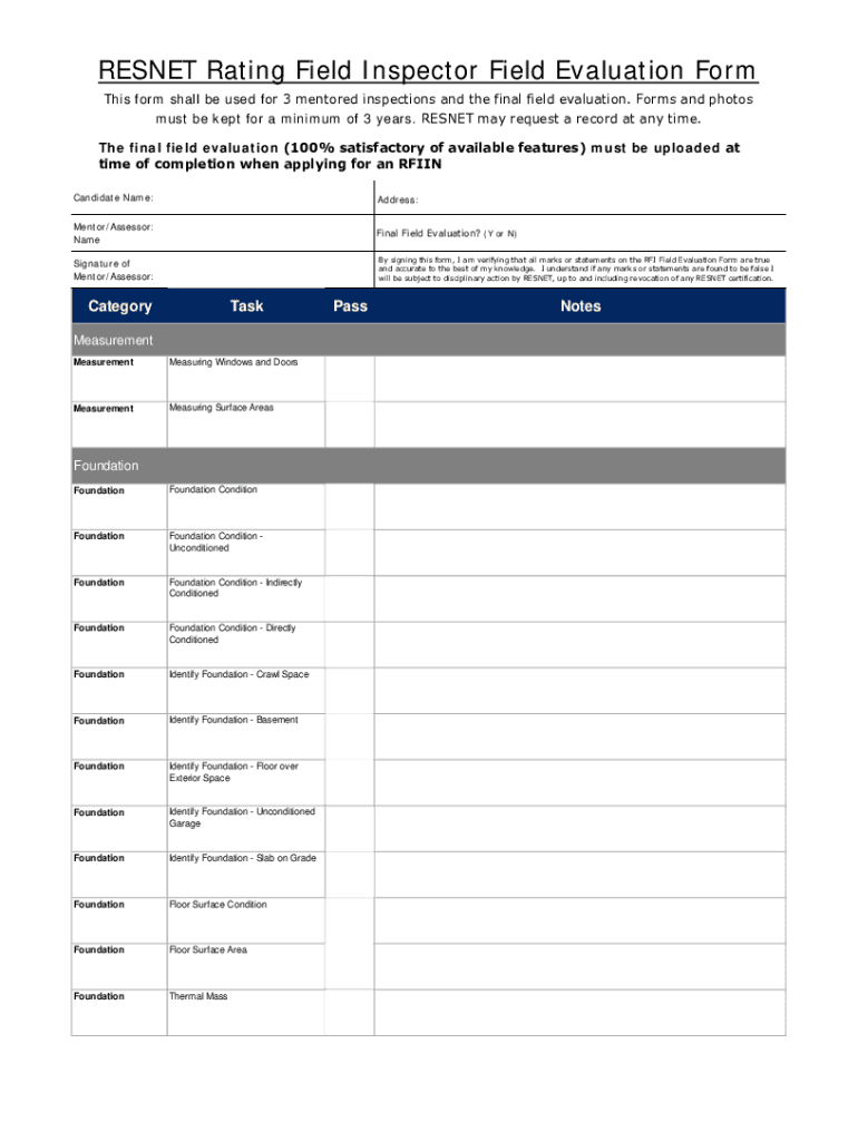 Fillable Online Rating Field Inspector Field Evaluation Form Fax