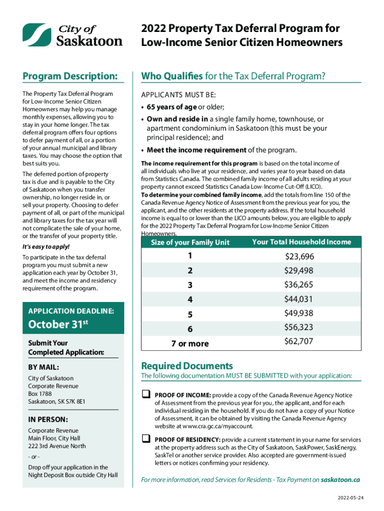 Fillable Online 2022 Property Tax Deferral Program for