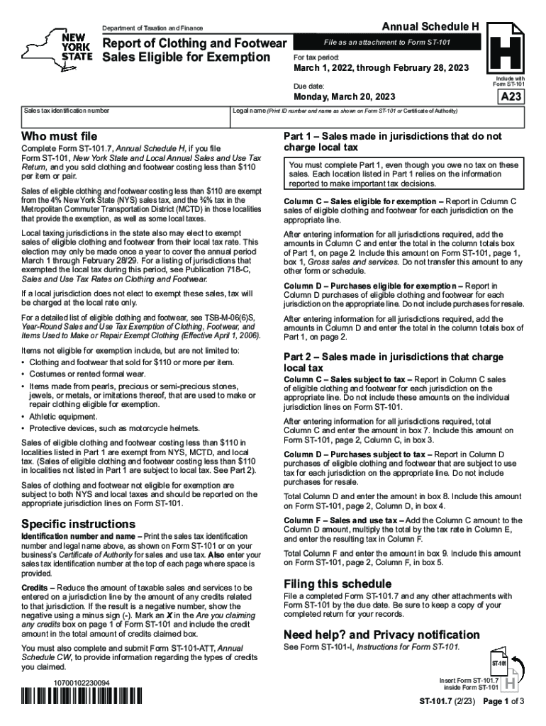 Form ST-101 7 Report of Clothing and Footwear Sales Preview on Page 1
