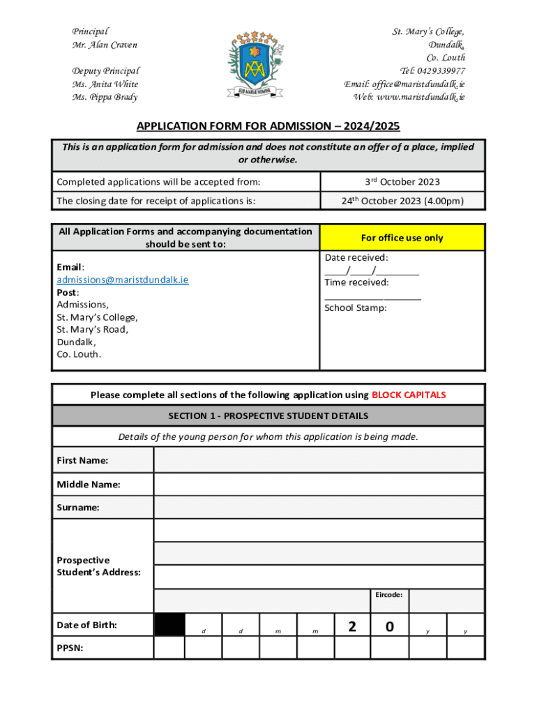 ireland application admission Preview on Page 1