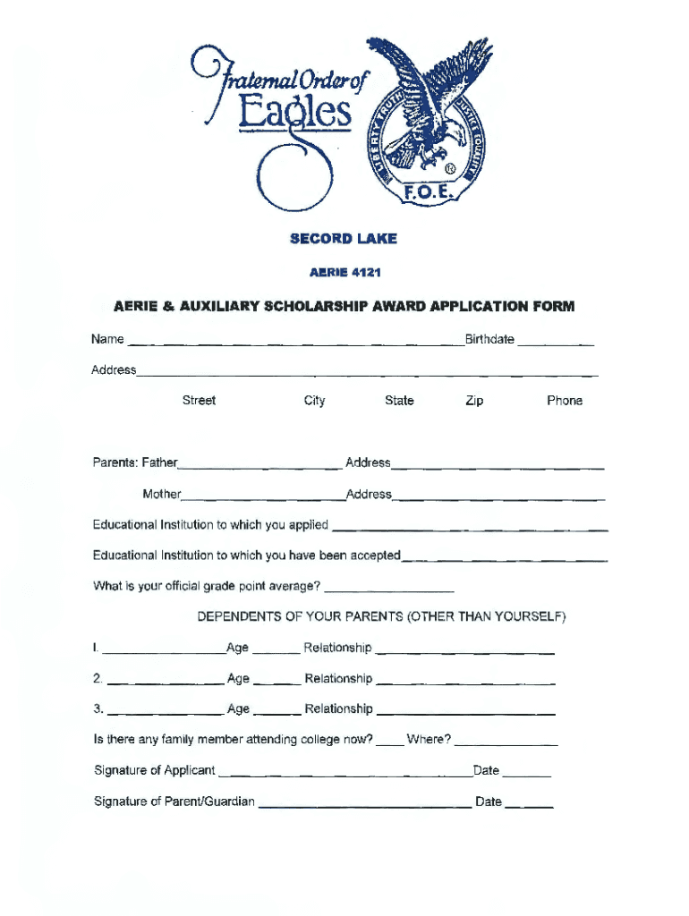 Fillable Online Secord Lake Fraternal Order of Eagles 4121 Home Fax