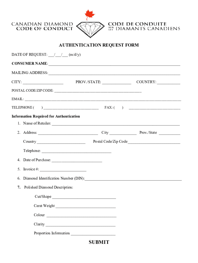 Fillable Online Authentication Request Form Consumer doc Fax Email 
