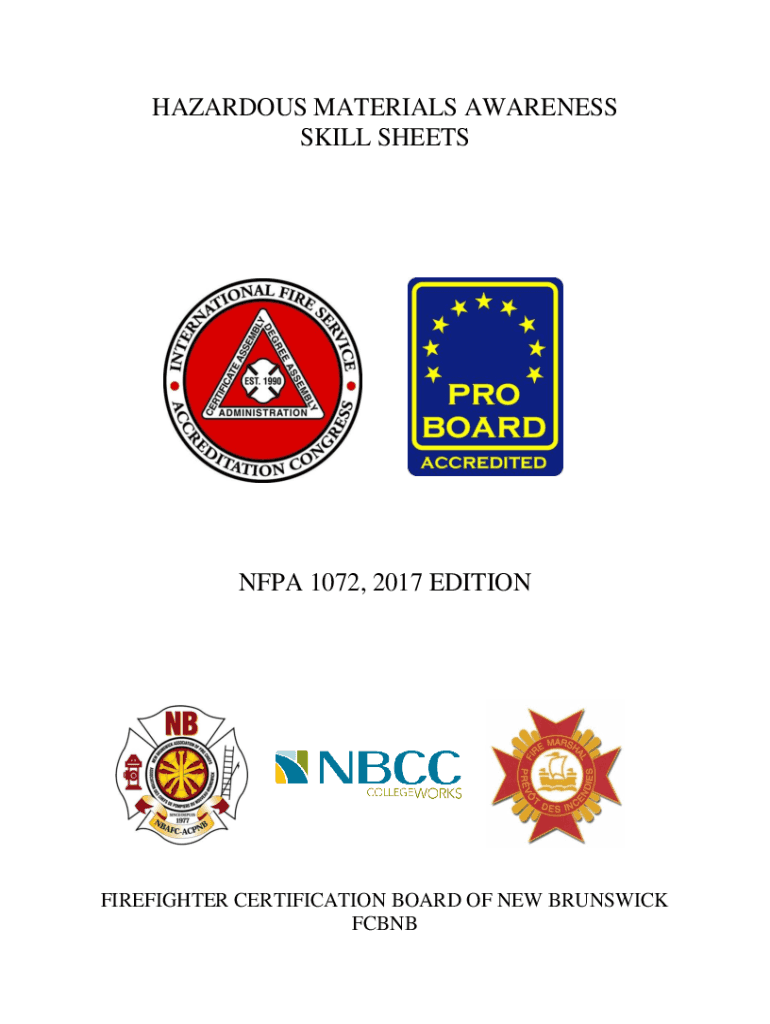 Fillable Online www2 gnb HAZARDOUS MATERIALS AWARENESS SKILL SHEETS