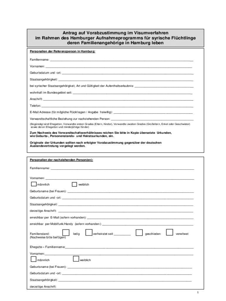 Ausfüllbar Online Antrag auf Vorabzustimmung im Visumverfahren Fax