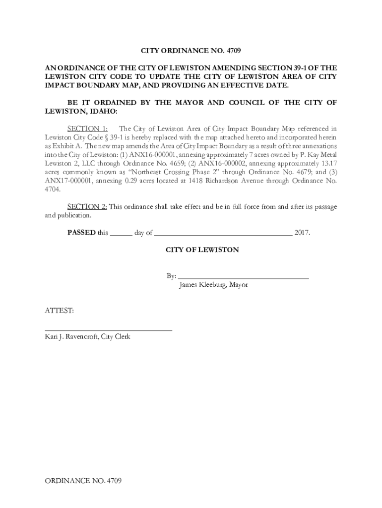 Fillable Online City Ordinance Number 4709 Updating the City of Lewiston Area of Fax Email