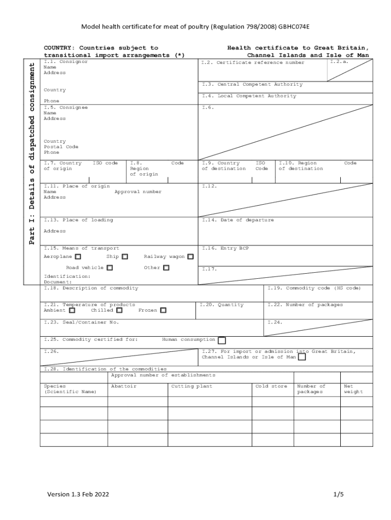 Fillable Online Model health certificate for meat of poultry from non