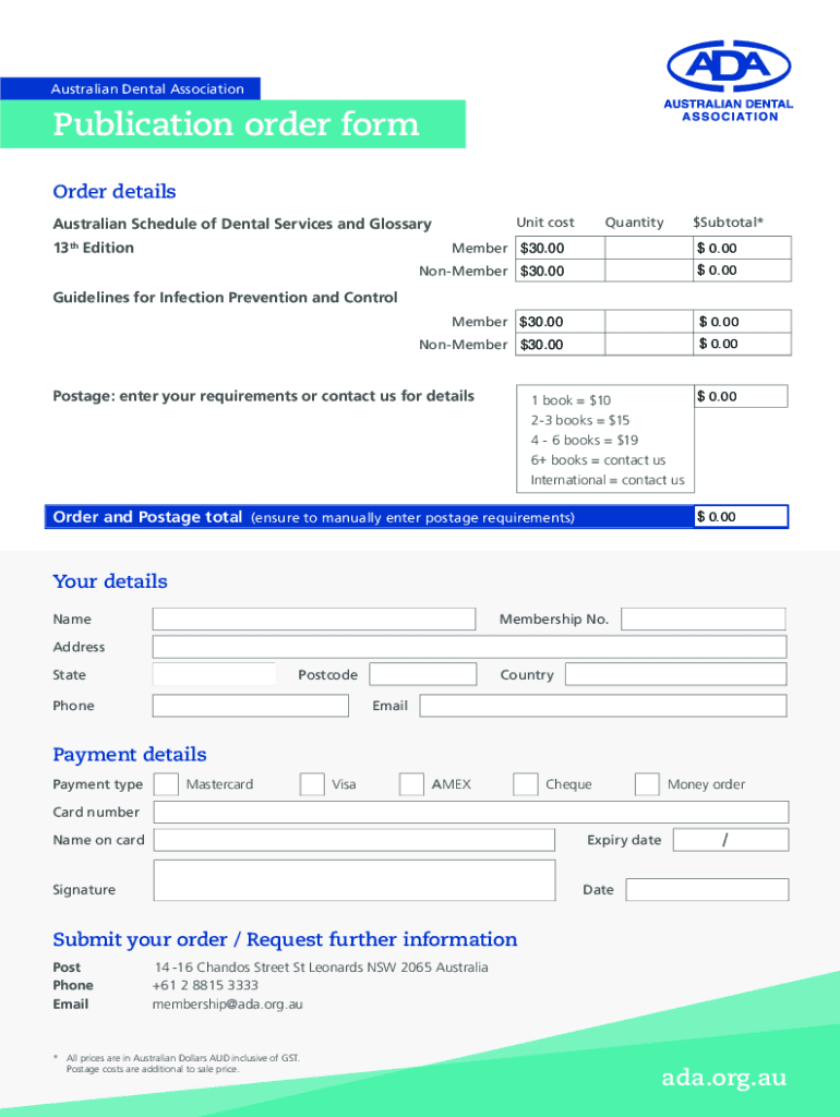 Fillable Online ada org Australian Schedule of Dental Services and