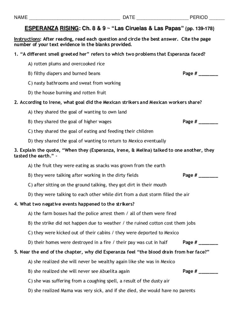 Fillable Online Esperanza Rising Chapters 811 Summary & Analysis Fax